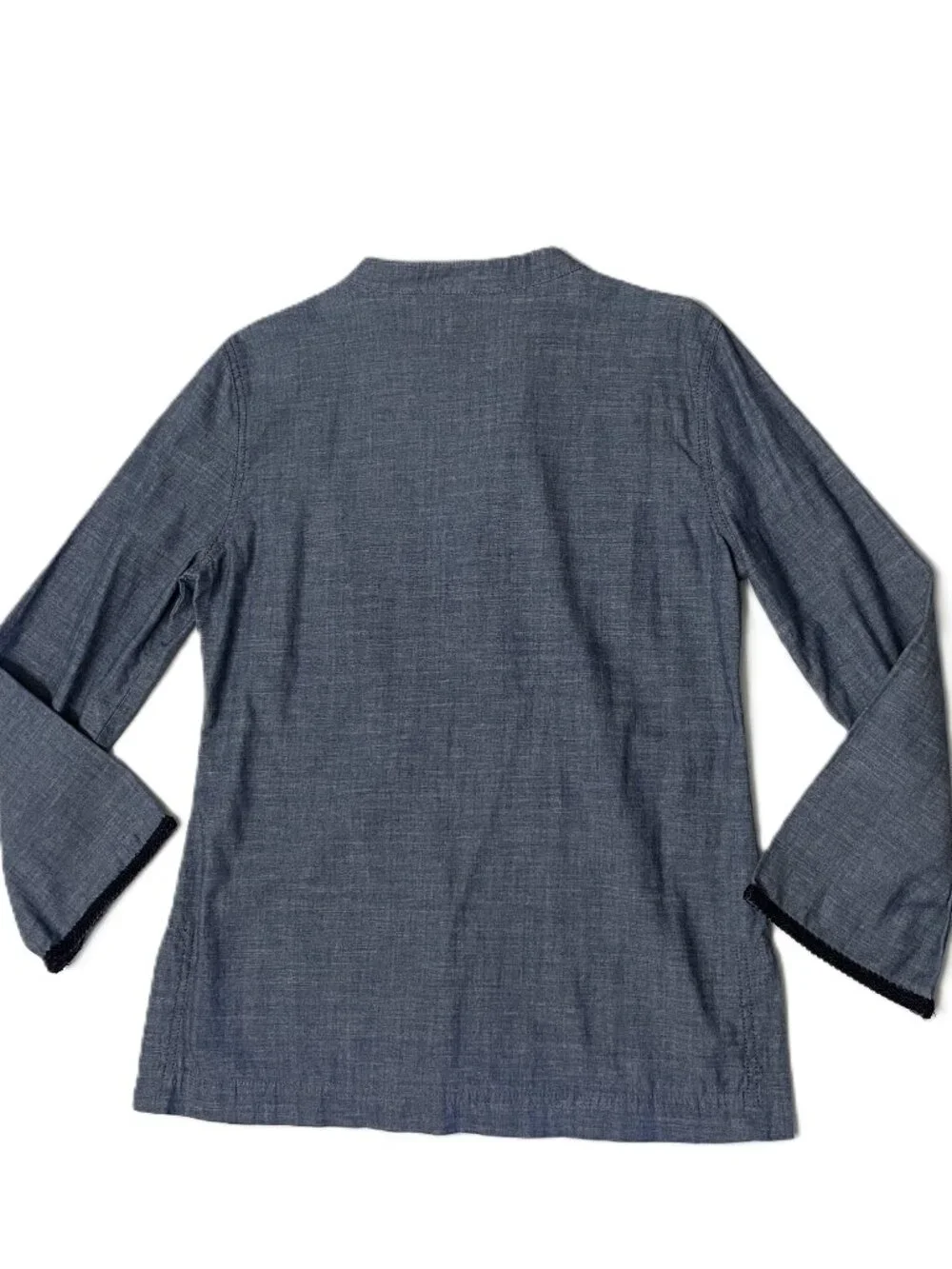 Tory Burch Tunic Blouse Top Sz 8 Med Embroidered Blue Chambray Geometric Cotton